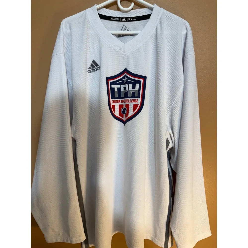Adidas Center of Excellence Hockey Jersey Mens Medium White Long Sleeve V-Neck